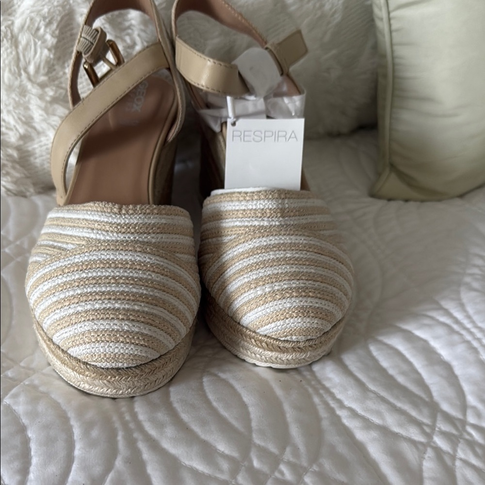 Women's Tan and Cream Wedge Sandals